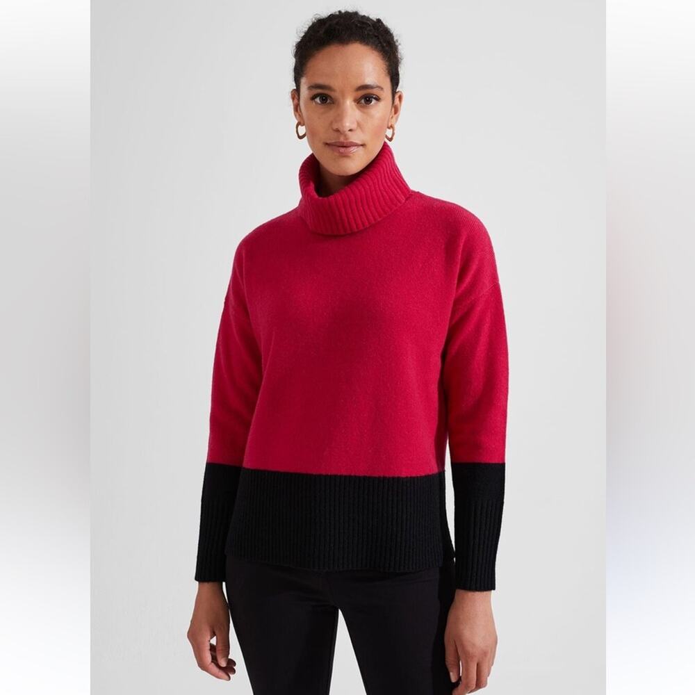 Hobbs London Colorblock Turtleneck Sweater Melodie Merino Wool Pink Black Medium